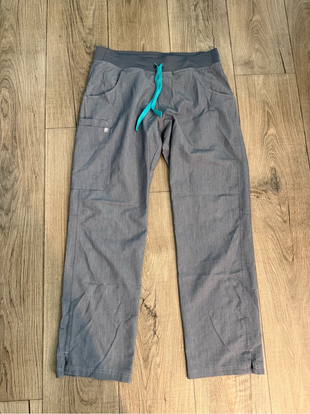 Figs Women's Gray Scrub Jogger Pants with Teal Drawstring